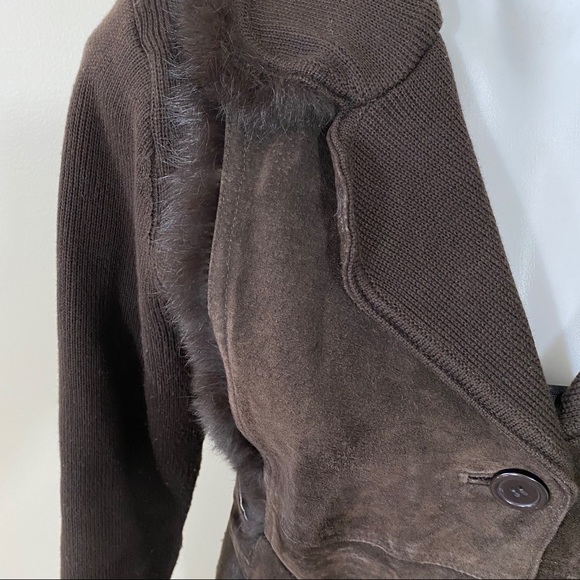 Vintage Brown Suede Sweater Coat Fur Collar Trench Coat M - Picture 6 of 13